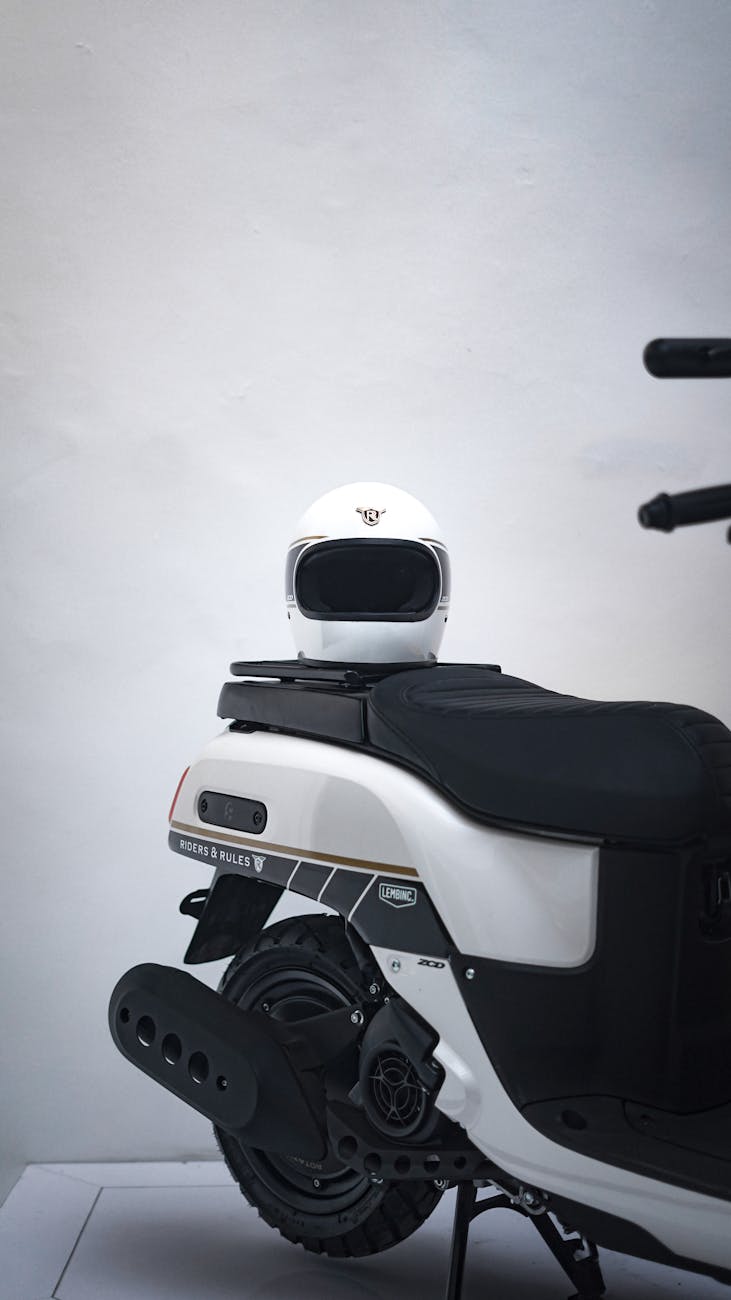 helmet on motorcycle seat