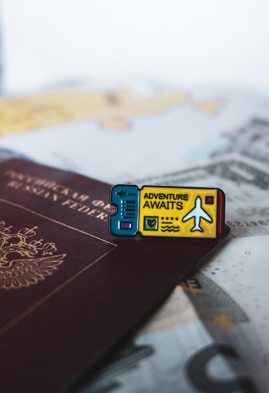 close up of plane ticket and passport